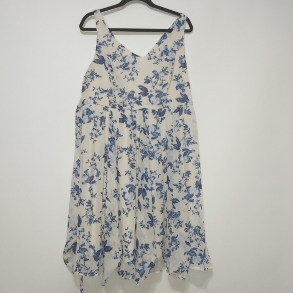 Torrid Cream/White Dress, with blue flowers.